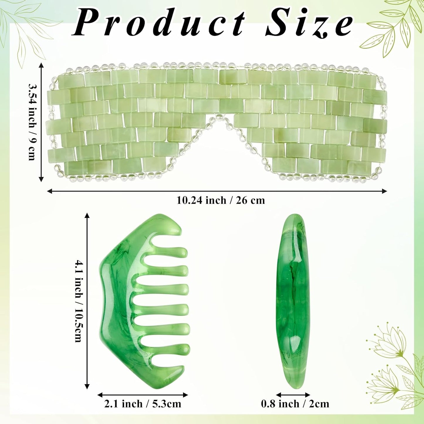 Jade Eye Mask and Hair Comb Set - Green Jade Stone Facial Cooling | Gua Sha Scalp Massager for Puffiness Relief