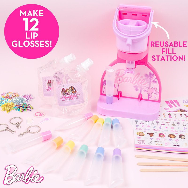 Horizon Group USA Barbie Sweet Shop Lip Gloss Making Kit, Makes 12 Accessories, Lip Glosses & Keychains, Arts and Crafts kit for Kids Ages 6+, Gifts for 6 Year Old Girl