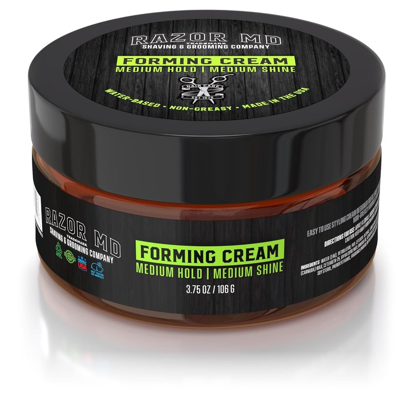 Razor MD Water-Based Forming Cream - Medium Hold & Shine | Men's Hair Styling Product, 3.75 oz