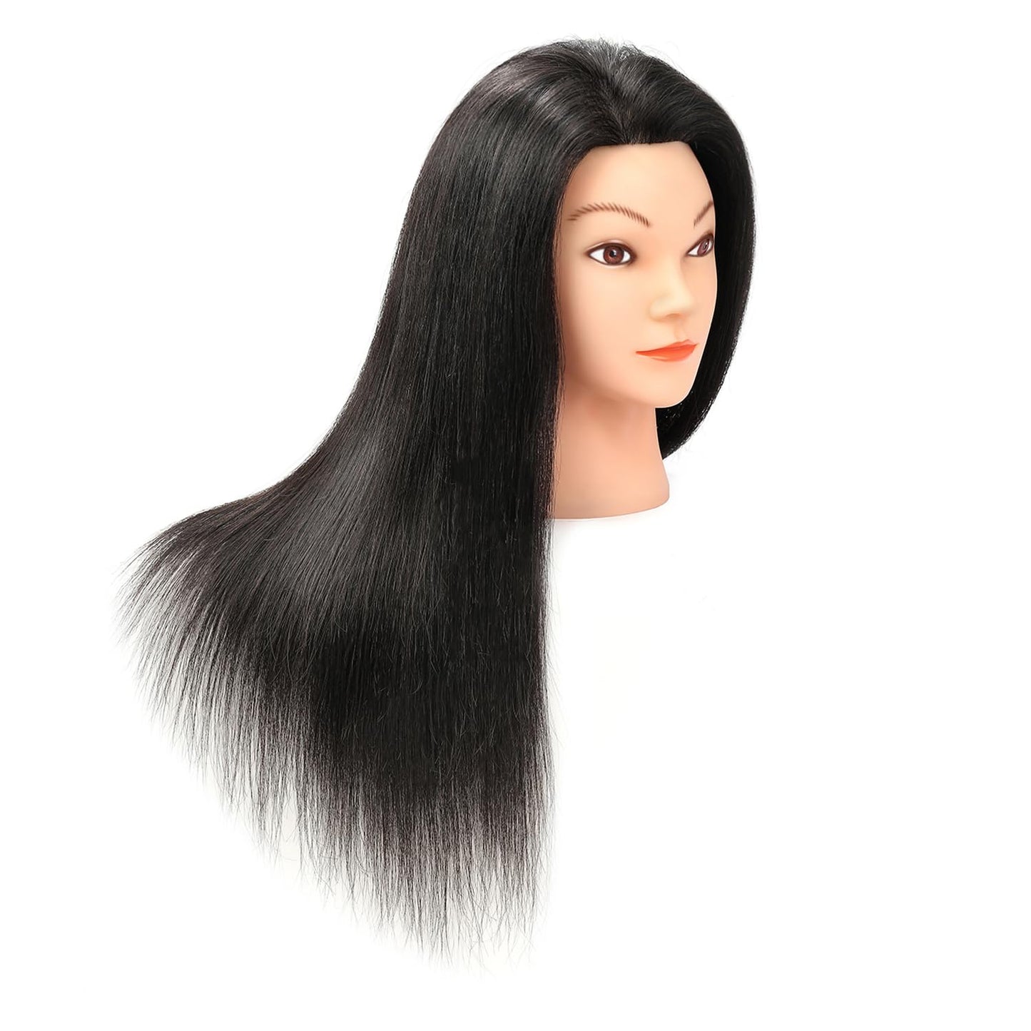 Human Hair Mannequin Head for Hair Practice - 20-22 Inch Cosmetology Doll with Clamp | Natural Black