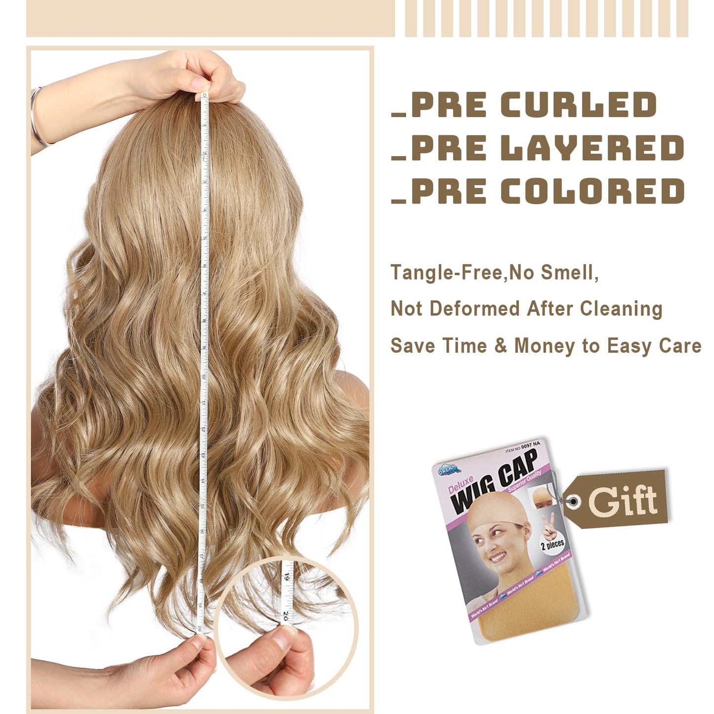 BABEHERS Honey Brown Lace Front Wig 13x4 Pre Plucked Body Wave Synthetic Lace Front Wig for Women Highlight Heat Resistant Hair 22 Inch Daily Use