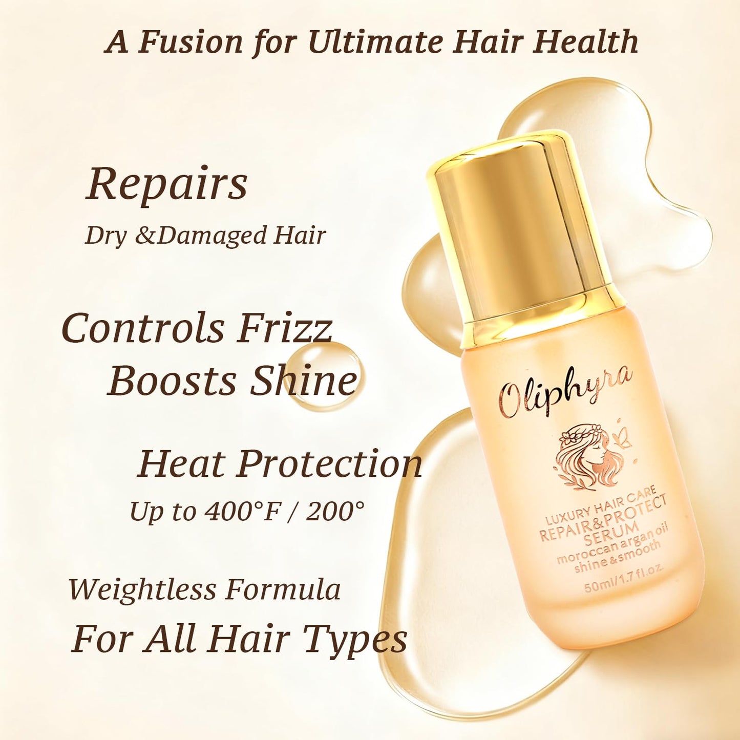 Oliphyra Hair Oil with Argan and Jojoba Seed, Weightless Hair Care Serum for Damage Repair, Frizz, Split Ends & Shine - Heat Protectant Treatment - Paraben, Phthalate & Sulfate Free - 1.7 Fl Oz
