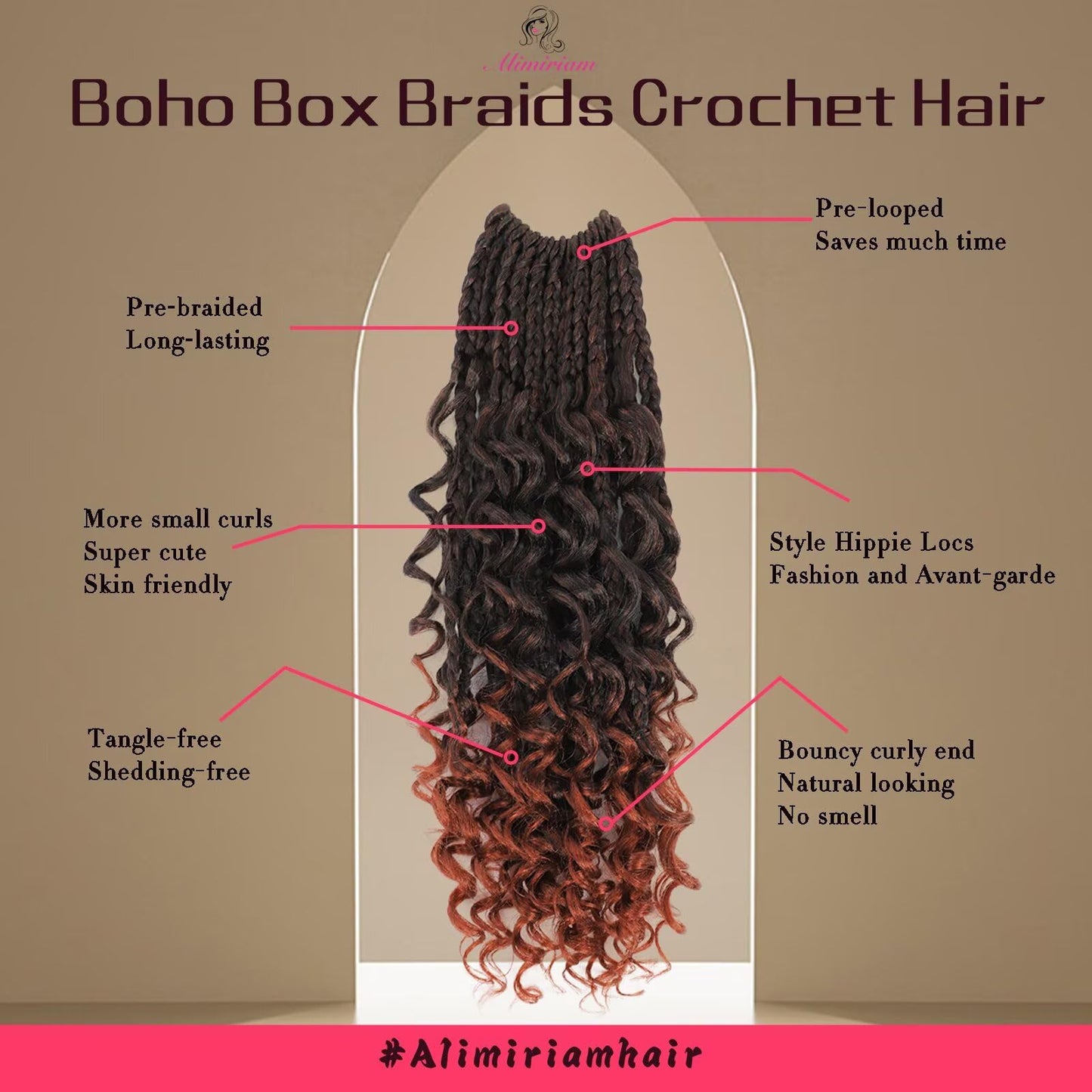 Goddess Bohemian Box Braids Crochet Hair with Curly Ends, 14 Inch 8 Packs Pre Looped 3X Crochet Box Braids Boho Synthetic Braiding Hair Extensions for Black Women (#T1B/350)