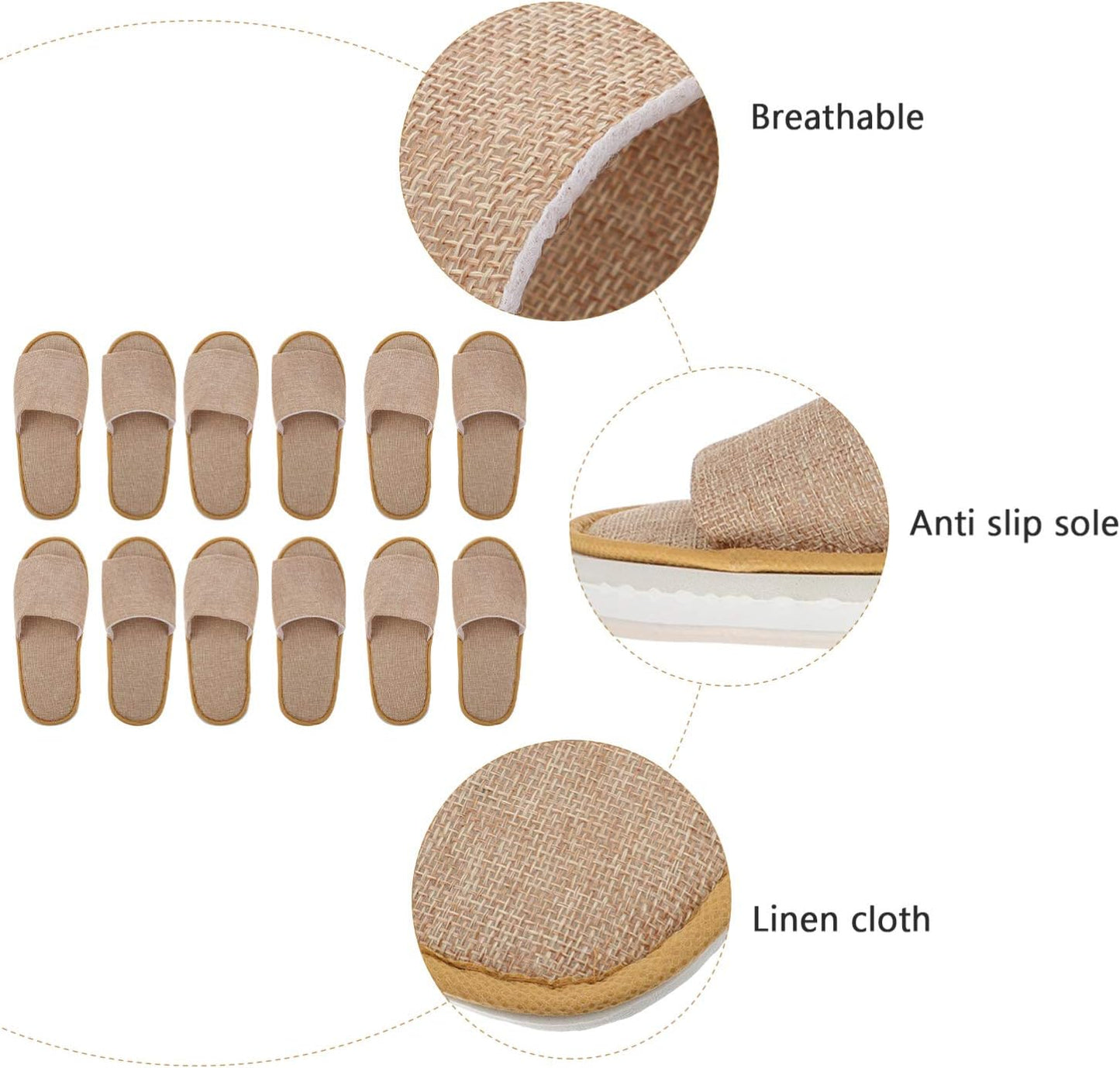 Disposable Travel Slippers - Open Toe Nonslip Indoor Spa Footwear | 6 Pairs for Guests