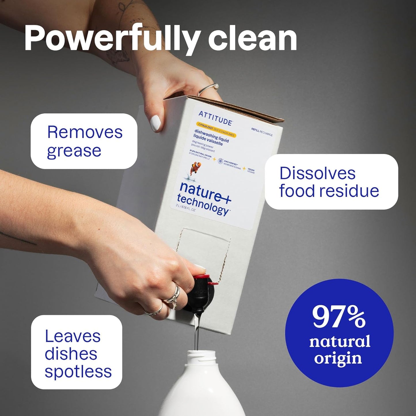 ATTITUDE Dish Soap - EWG Verified Plant-Based Vegan Dishwashing Liquid | Wildflowers Scent, 23.7 Fl Oz