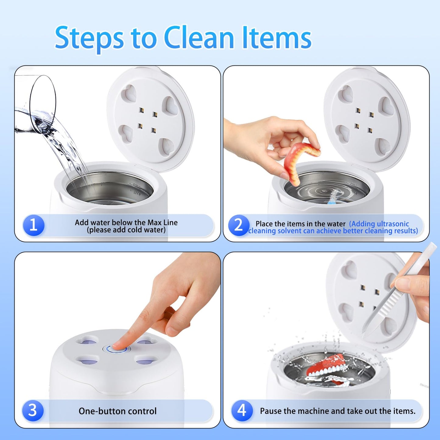 Ultrasonic Retainer Cleaner,250ML Large Capacity Dental Cleaning Pod for Dentures,Retainers,Braces,Mouth Guards,Toothbrush, Aligner