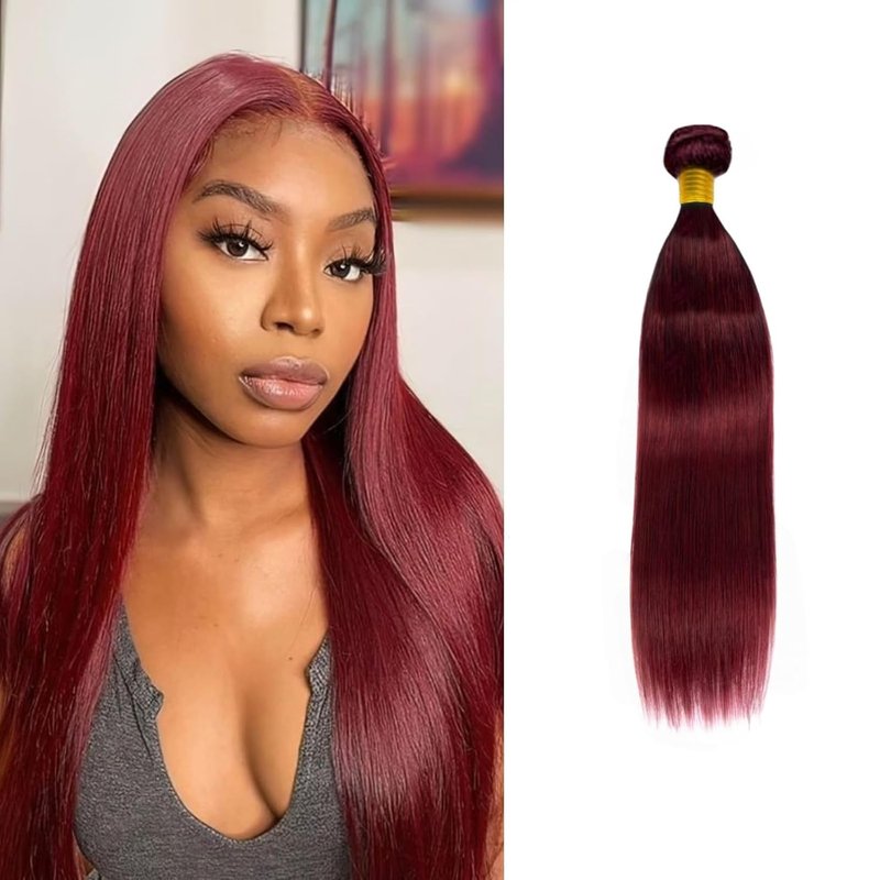 99J Burgundy Straight Hair Weaves | 20-Inch 8A Brazilian Virgin Human Hair, Unprocessed & Free Part