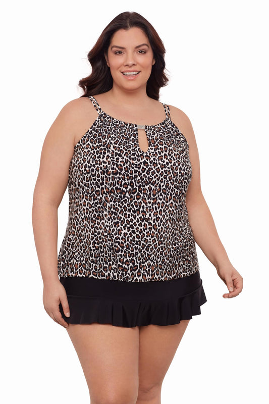 Aqua Green Women's Standard Keyhole High Neck Tankini Top, Seeing Spots