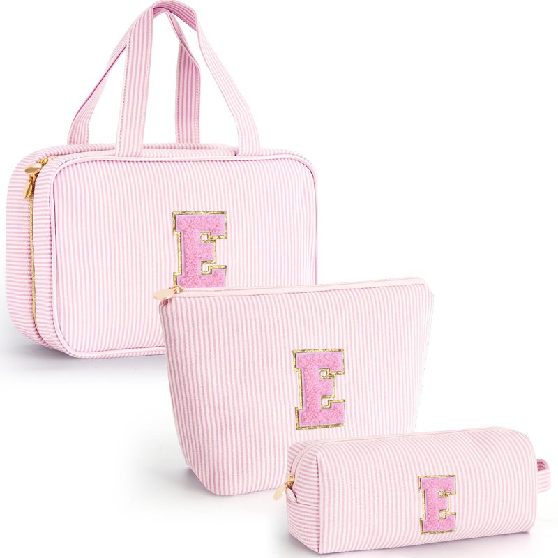 Fystdtote Birthday Gifts for Bridesmaid Friend Sister Teacher Wife - Personalized Toiletry Bag Makeup Bag for Women - Monogram Cosmetic Bag Travel Bag - Pink E