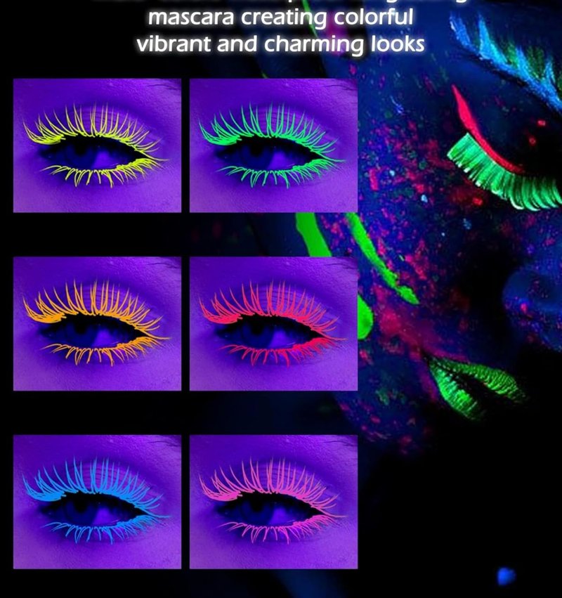 MAEPEOR Neon Mascara 6 Colors Blacklight Eyelash Waterproof and Smudgeproof Longlasting Fluorescent Mascara for Daily Wear and Halloween Christmas (Set 01)
