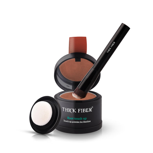 Thick Fiber Root Touch Up Powder, Medium Brown - Water & Sweat Resistant Hair Loss Concealer Set with Brush for Thin Hairlines and Gray Root Coverage