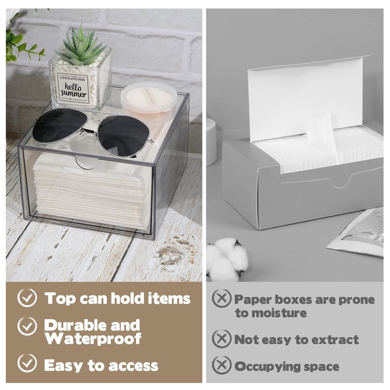2 Pack Disposable Face Towel Holder, Plastic Face Towels Storage Box with Drawer, Stackable Organizer for Clean Skin Club Face XL Towels, Towel Containers, Skincare Oragnizer for Vanity Organization