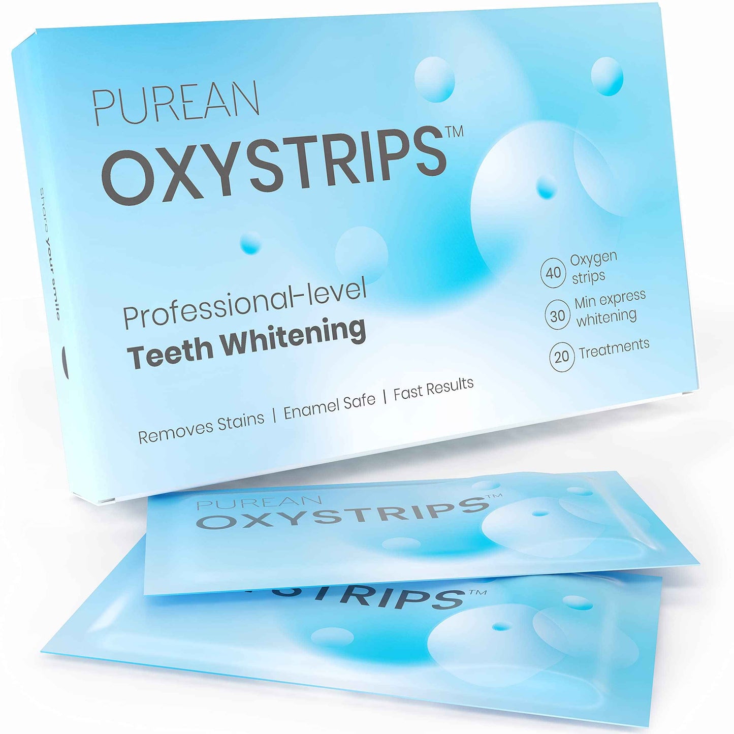Purean Teeth Whitening Oxystrips - 40 Pure Atomic Oxygen Releasing White Strips - 20 Treatments