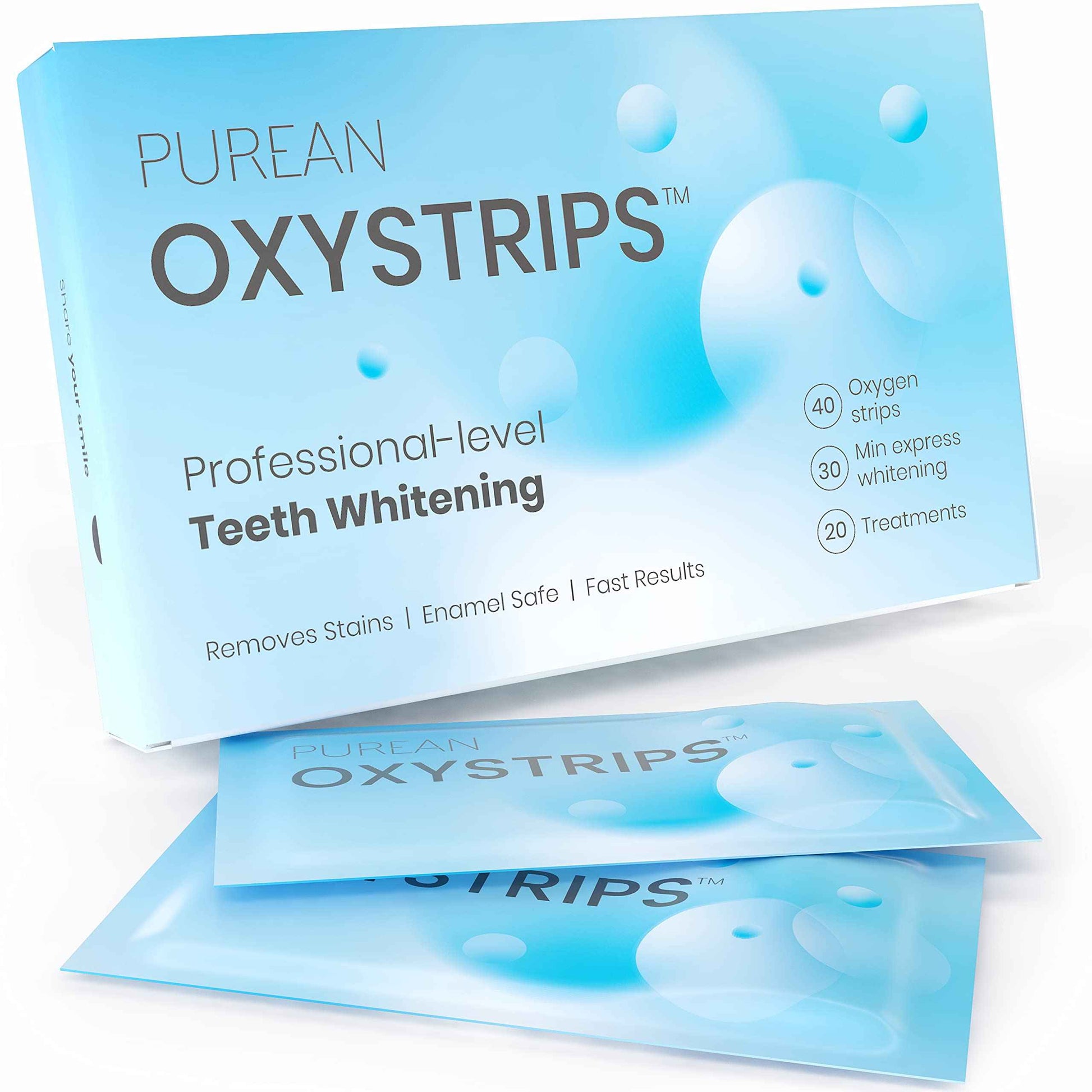 Purean Teeth Whitening Oxystrips - 40 Pure Atomic Oxygen Releasing White Strips - 20 Treatments