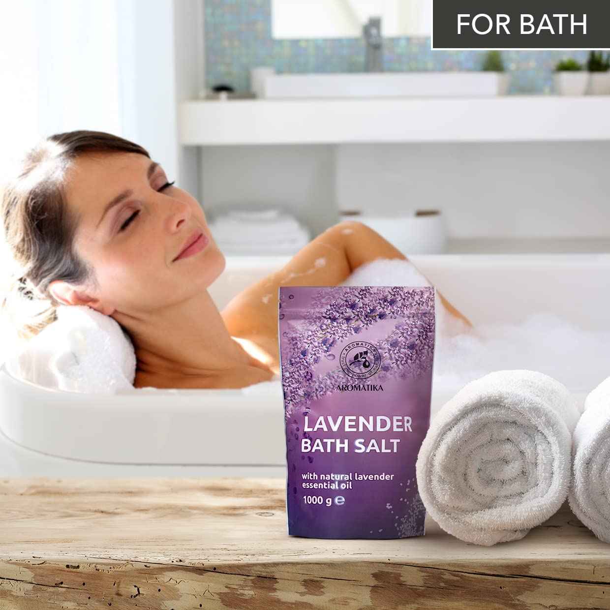 Bath Sea Salt with Natural Lavender Essential Oil 35.0 Oz (zipper) - Lavender Bath Salts - Best for Good Sleep - Stress Relief - Beauty - Relaxing - Bathing - Body Care