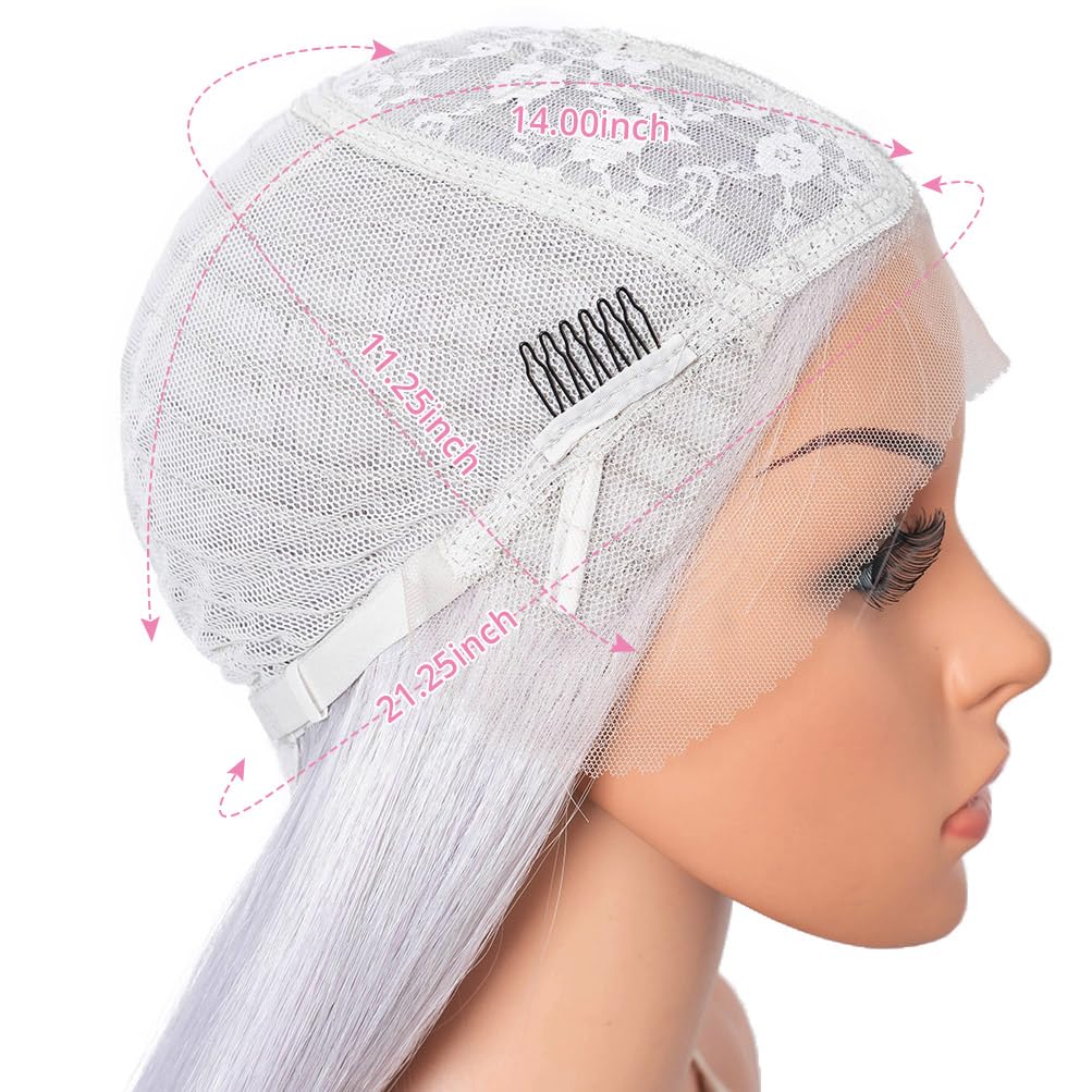 Style Icon 32-Inch Long Straight Wig Mid-Part Lace Front Silky Smooth Synthetic Silver White Purple Color Wig