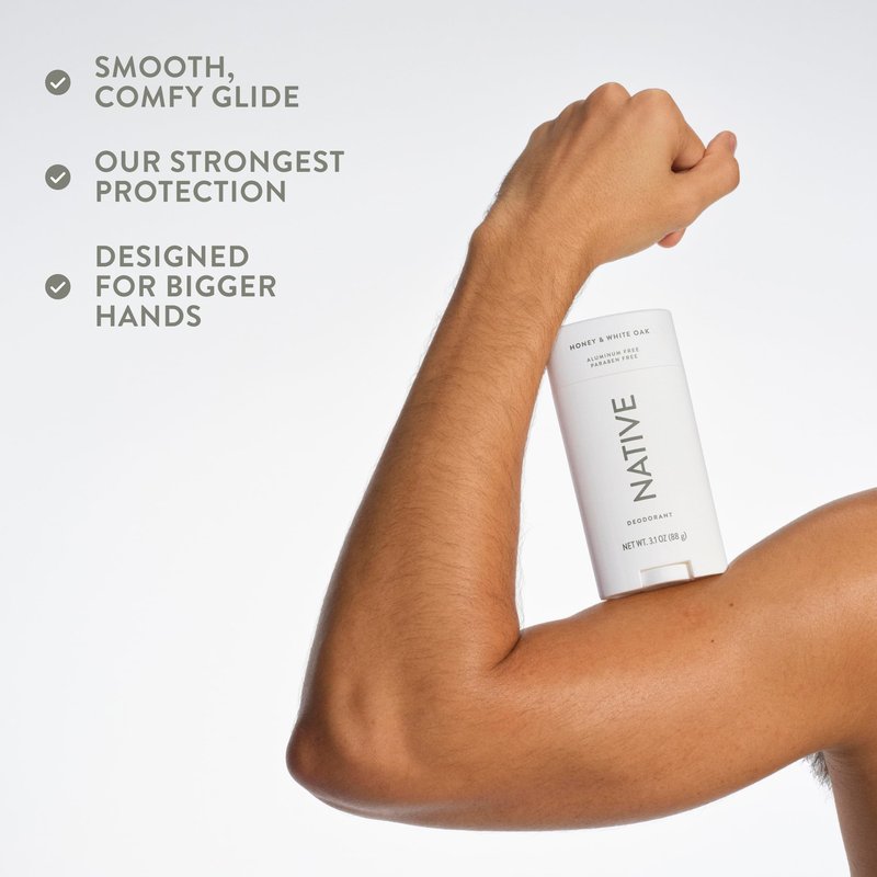 Native Aluminum Free Deodorant, Honey & White Oak, Large Size Stick, 72 Hour Odor Control, for Women & Men, Contains Naturally Derived Ingredients, 3.1 oz