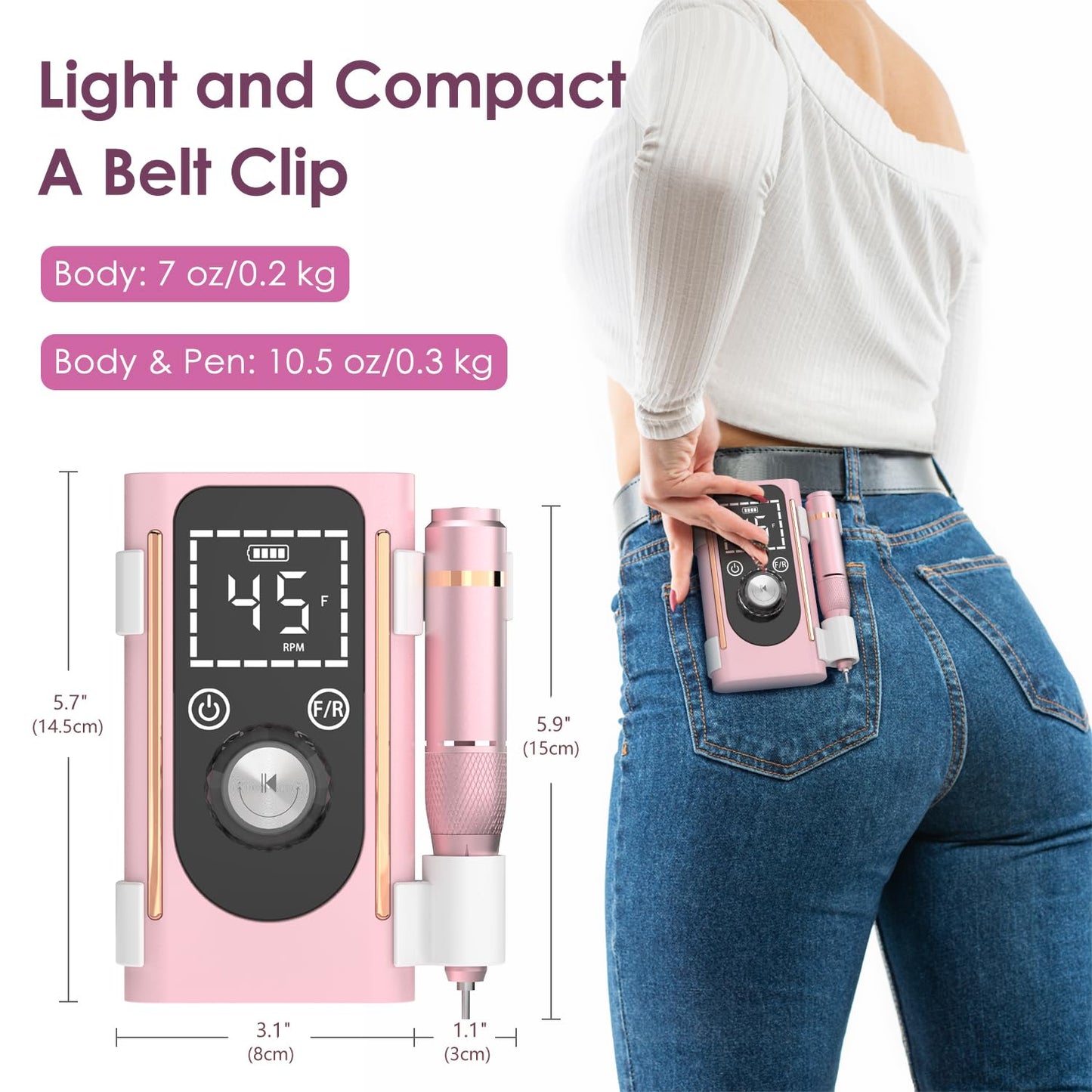 ANBEISTEE Electric Nail Drill 45000 RPM, Professional Rechargeable Nail File Kit, Portable Nail Drill Machine, Acrylic Nail Kit, Touch Screen Control, for Any Manicure, Pedicure, Pink