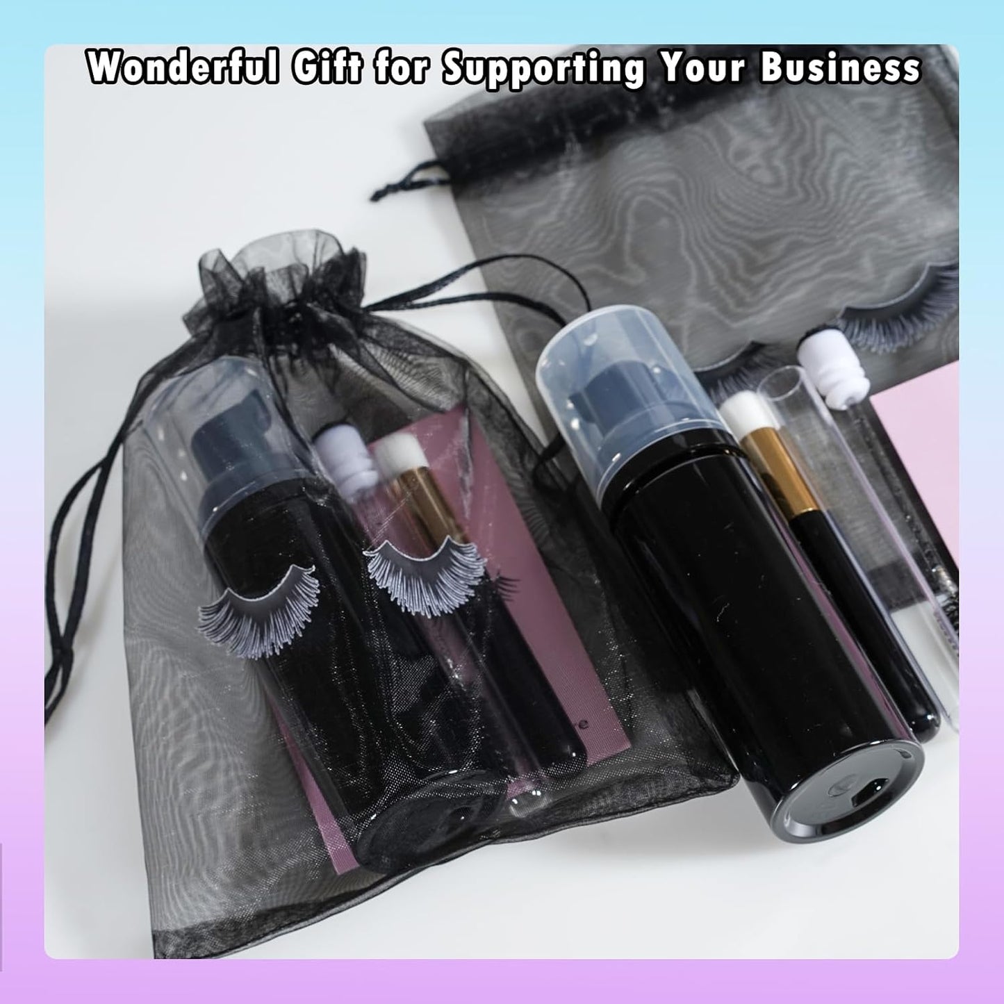 Lash Shampoo Bottles & Brushes Set - 50PCS Eyelash Cleaning Tools | Black Aftercare Bags & Instructions