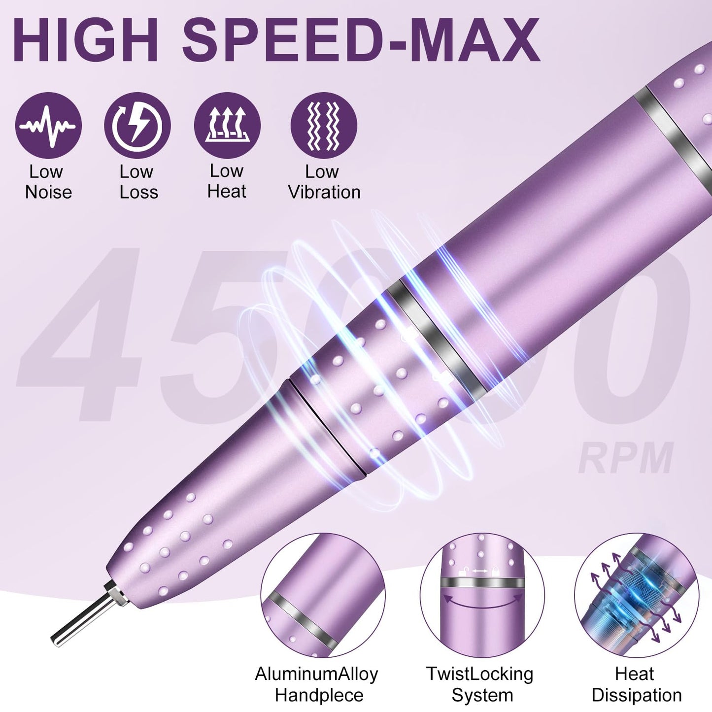 Urbuti Electric Nail Drill Professional 45000RPM, Portable Smart Touch Display Electric Nail File, 4000mAh Rechargeable Nail Drill Kit for Remover Acrylic & Gel Nails Manicure for Salon Home