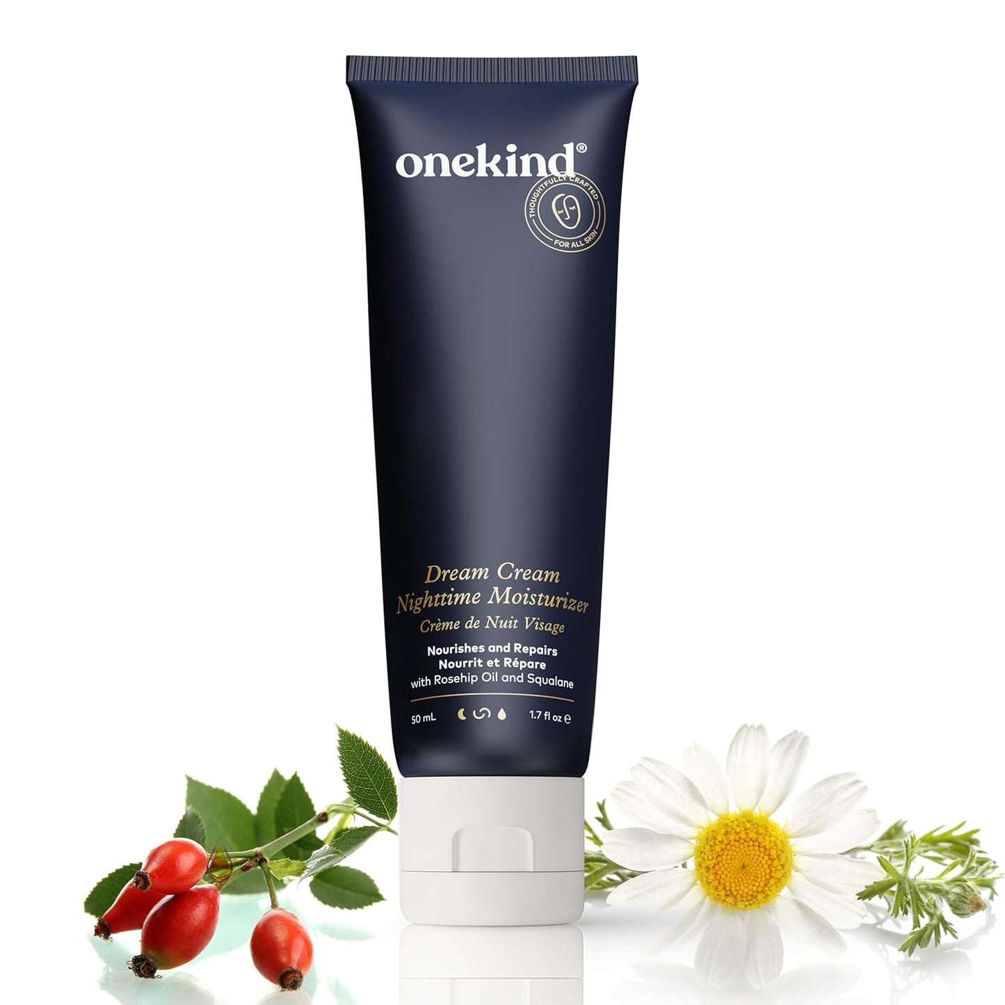 Onekind Night Moisturizer - Hydrating Dream Cream for Wrinkles & Anti-Aging | 1.7 oz, Squalane & Rosehip