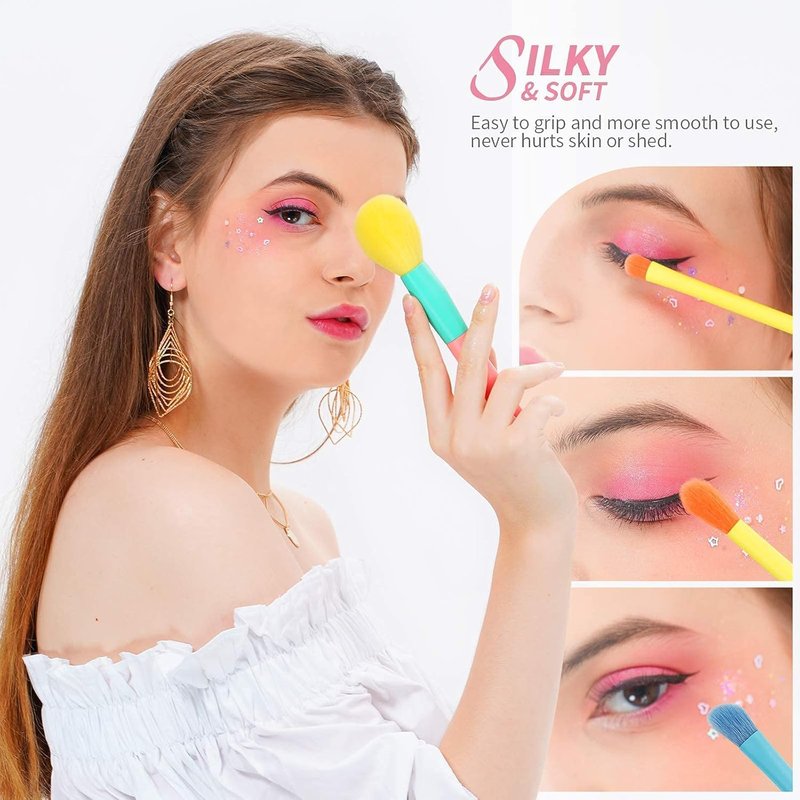 Docolor 15-Piece Colorful Makeup Brush Set & 48-Color Ultra Pigmented Eye Shadow Palette - Soft, Blendable Matte & Shimmer Finishes