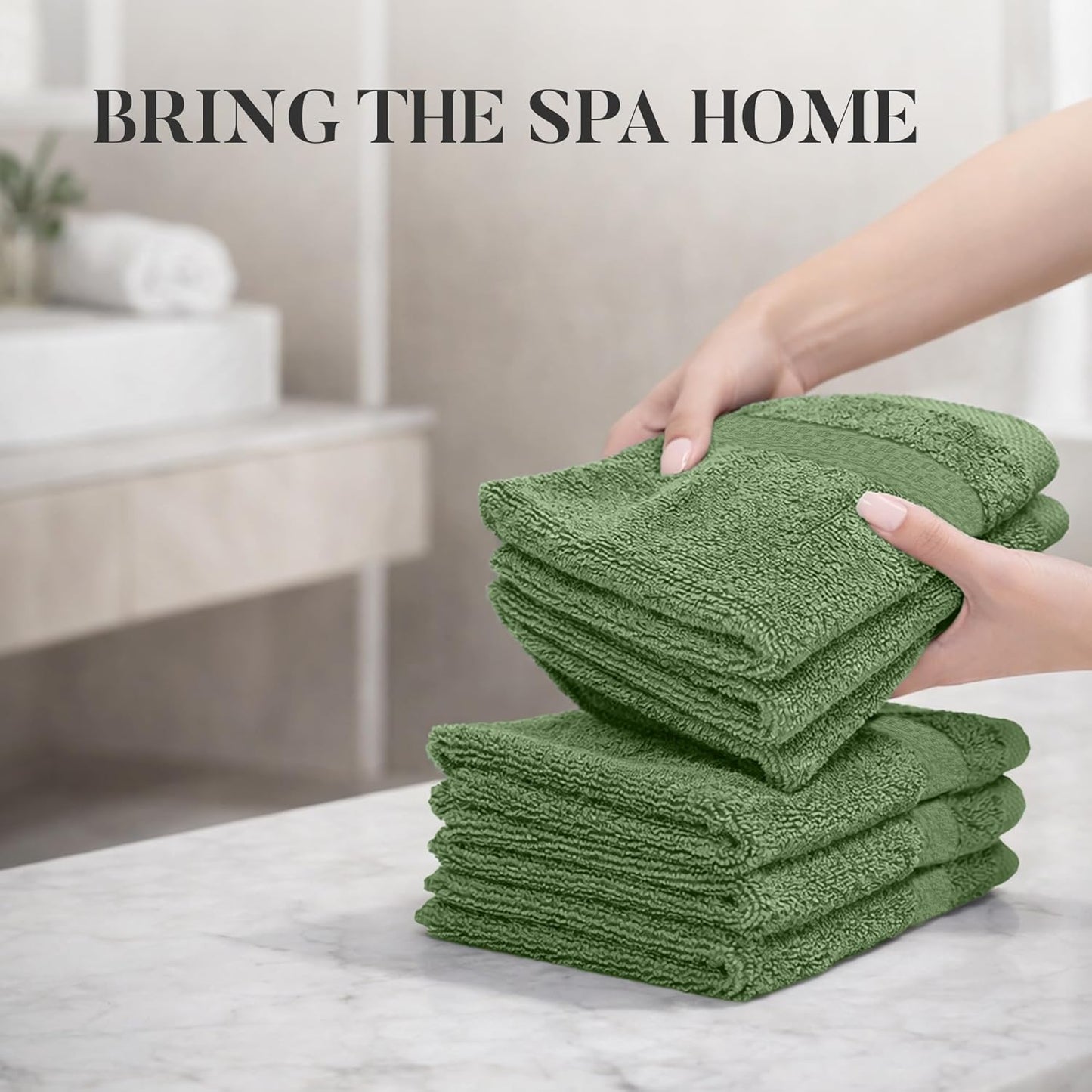 Riverside 12-Pack Cotton Sage Green Face Towels | Soft & Absorbent 550 GSM Washcloths for Bathroom, Spa & Gym