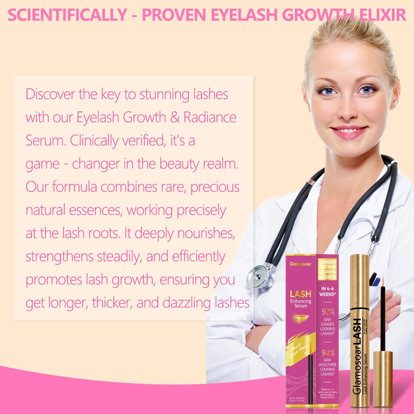 Glamosoar Lash Serum Eyelash Growth Serum Lash Enhancing - Get Fuller,Longer,Stronger Lashes 4ml