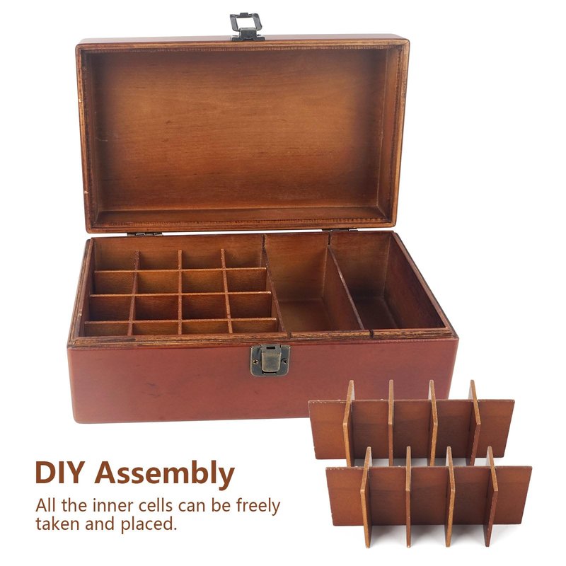 Pure Vie Wooden Essential Oil Storage Box Travel Organizer Case with Bottle Cap Label - Aromatherapy Nail Polish Fragrance Container, Holds 32 Bottle for 5-15ml - Keep Scented Oil Safe & Space Saver