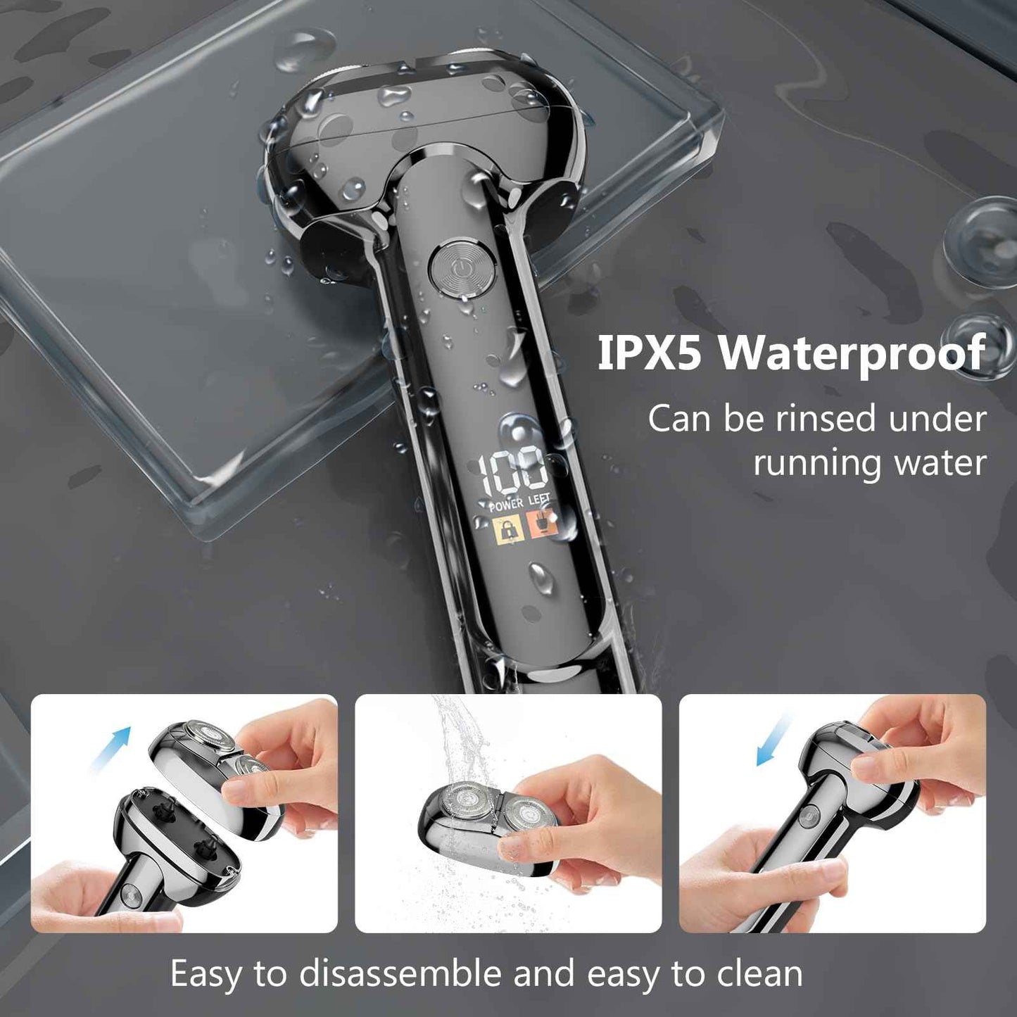 RUIM 3D Rotary Electric Shaver for Men, Waterproof Magnetic Shaving with Type-C Fast Charge, LCD Display, Travel Case - Ideal Gift for Dad, Men with Sensitive Skin