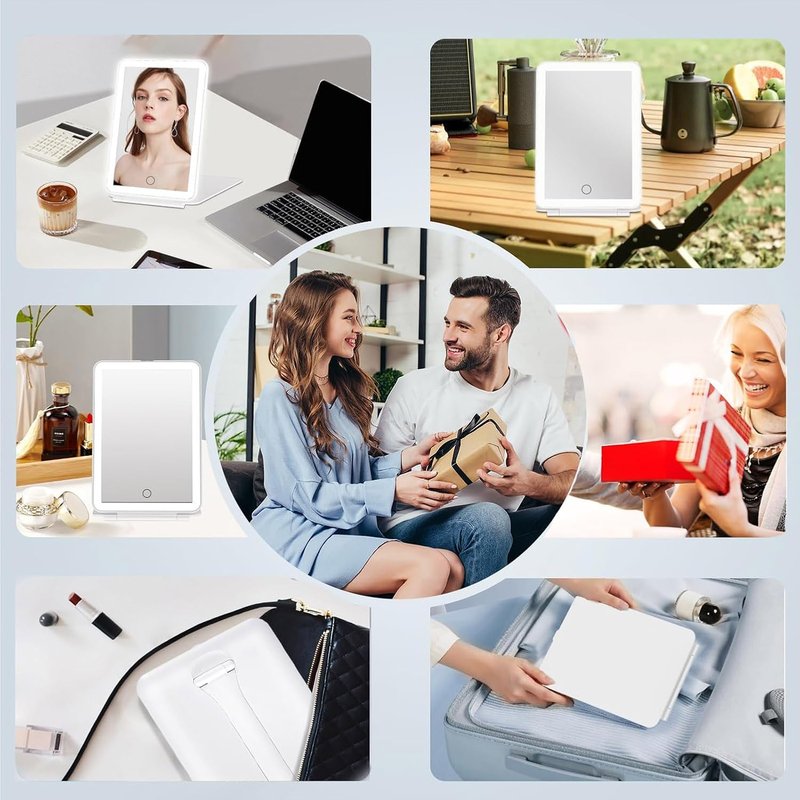 Lighted Makeup Mirror - 10X Magnification Folding Vanity Mirror | Rechargeable Travel Design, 72 LEDs, White