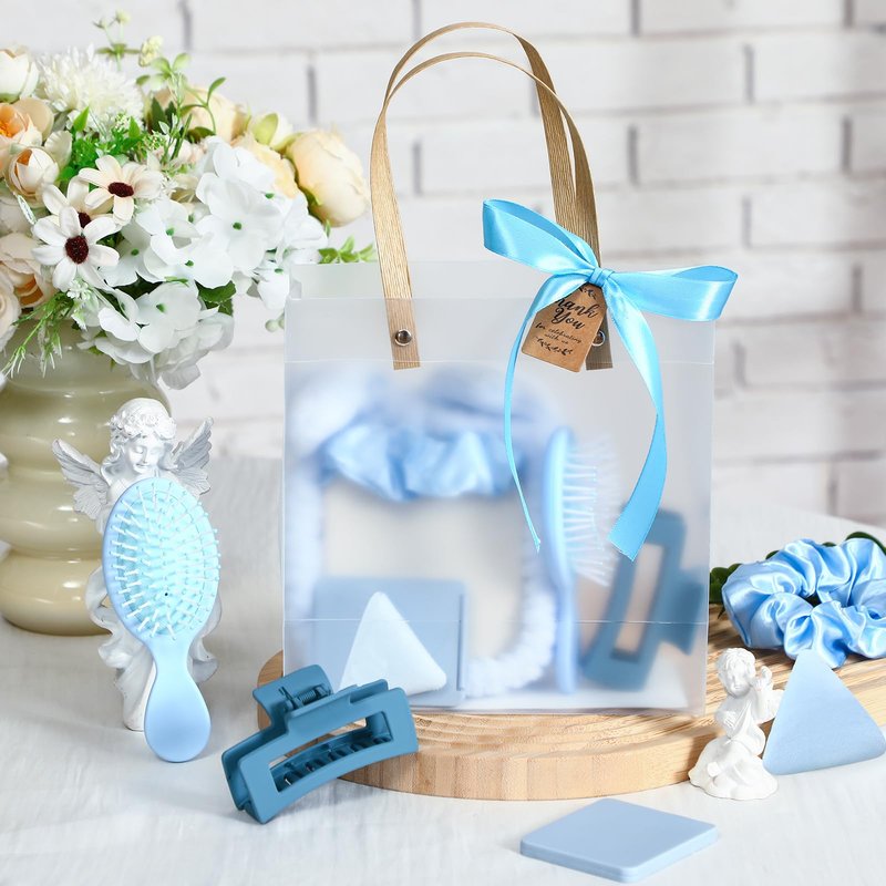 Knitgrip 55pcs Baby Shower Prizes for Winners Gifts Including Headband Hairbrush Jewelry Box Compact Mirror Powder Puff Hair Tie Claw Gift Bag for Game Baby Wedding Bridal Shower(Blue)