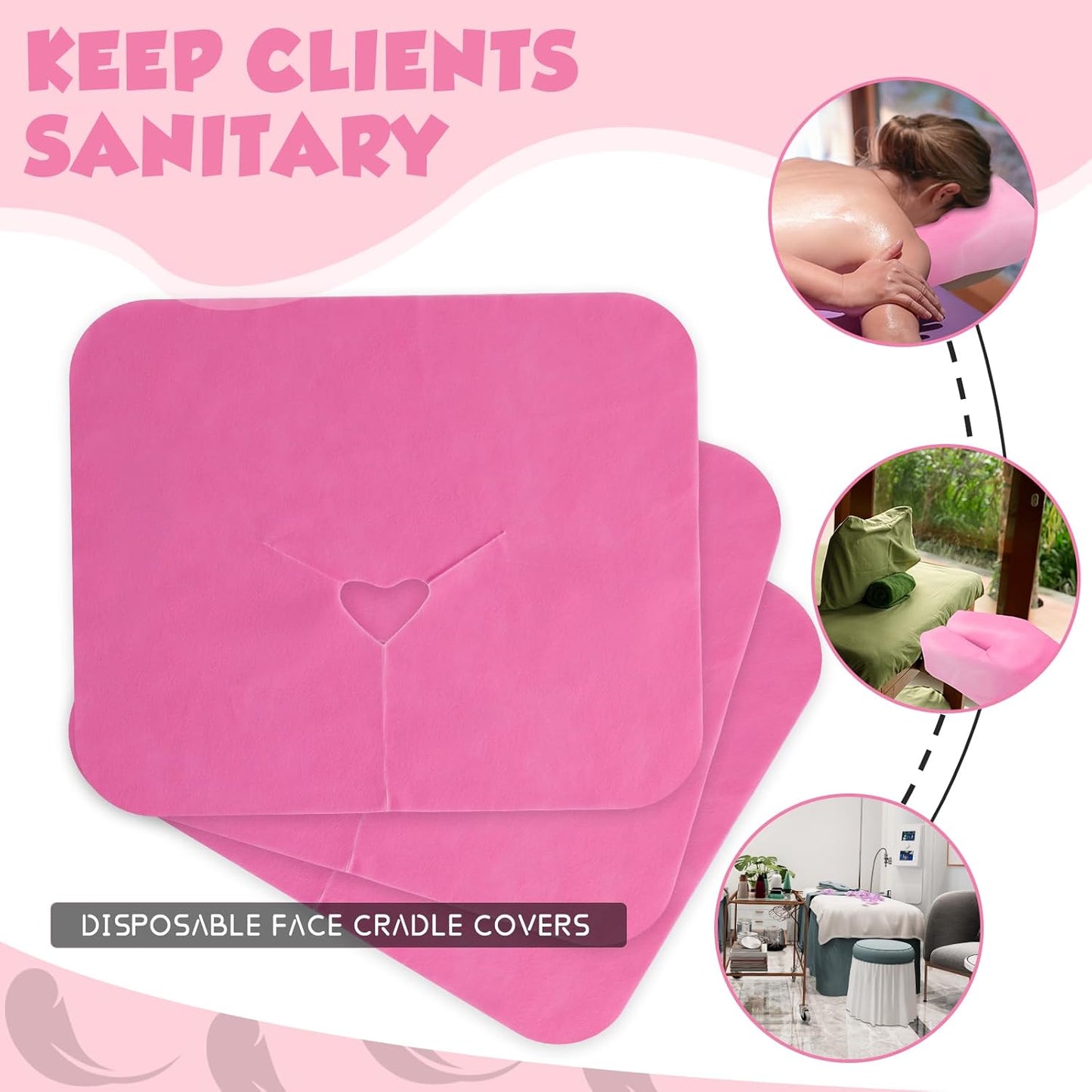 Disposable Face Cradle Covers - 100 Pack Massage Headrest Covers for Spa & Salon | 12 x 15.5 Inches (Pink)