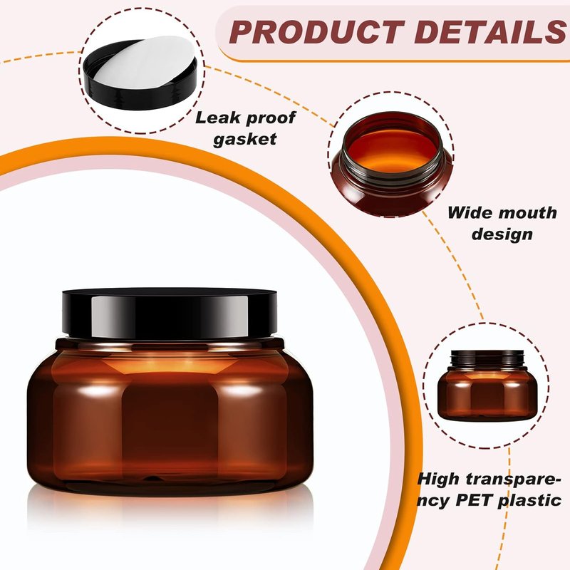 24 Pack Plastic Jars with Lids - Multiuse Slime & Body Scrub Containers | 8 oz, Brown