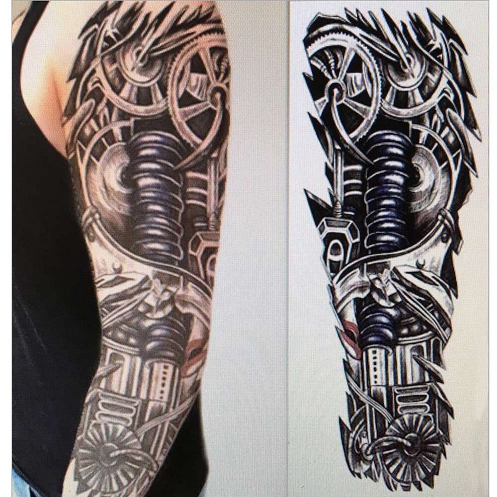 18.9x6.7 8 Sheets Extra Large Temporary Fake Tattoos Set for Men and Women, Full Arm Tattoo Sticker Skull Flower Paper Decal Fake Tattoos Sleeve DIY Black Body Art Sticker, Black 1