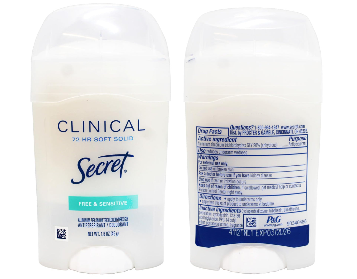 Secret Clinical Strength Soft Solid Sensitive Unscented Deodorant, 1.6 oz (Pack of 3)