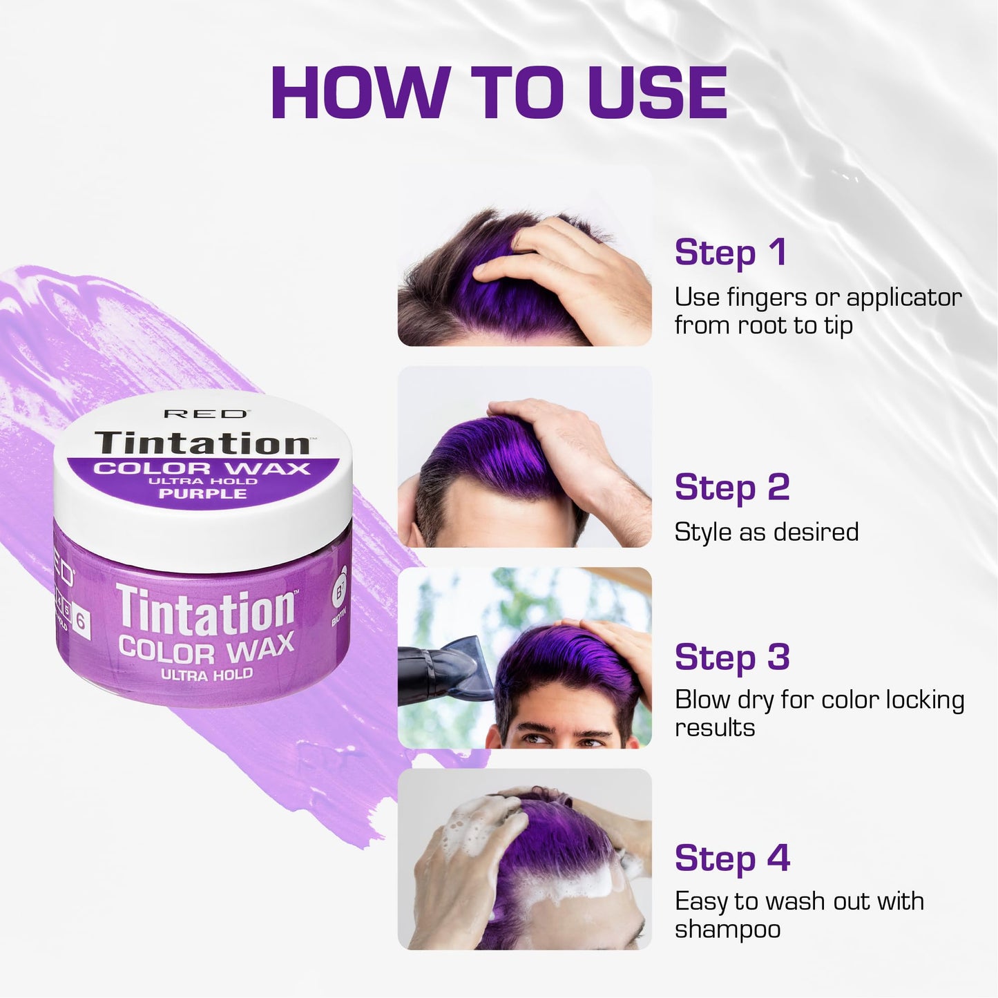 Red by Kiss Tintation Temporary Hair Color Wax – Vivid Instant Color, Ultra Hold, Water & Sweat Resistant, Curly Hair Safe, Non-Drying & Damage-Free (White)