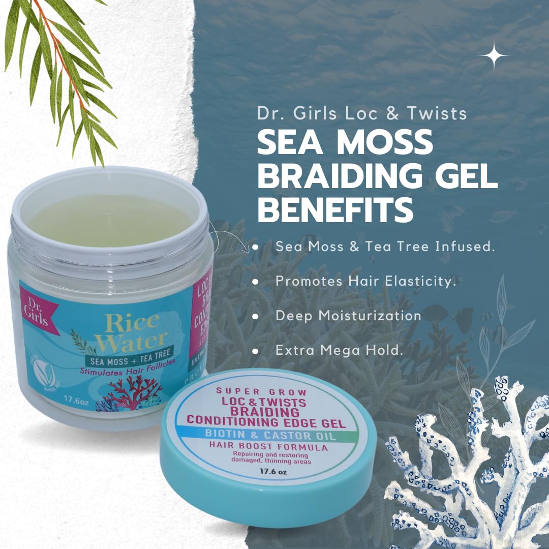R&B Collection Dr. Girls Braiding conditioning Gel / 24 Hour Hold/Extra Mega Hold/17.6oz (Sea Moss+ Tea Tree)