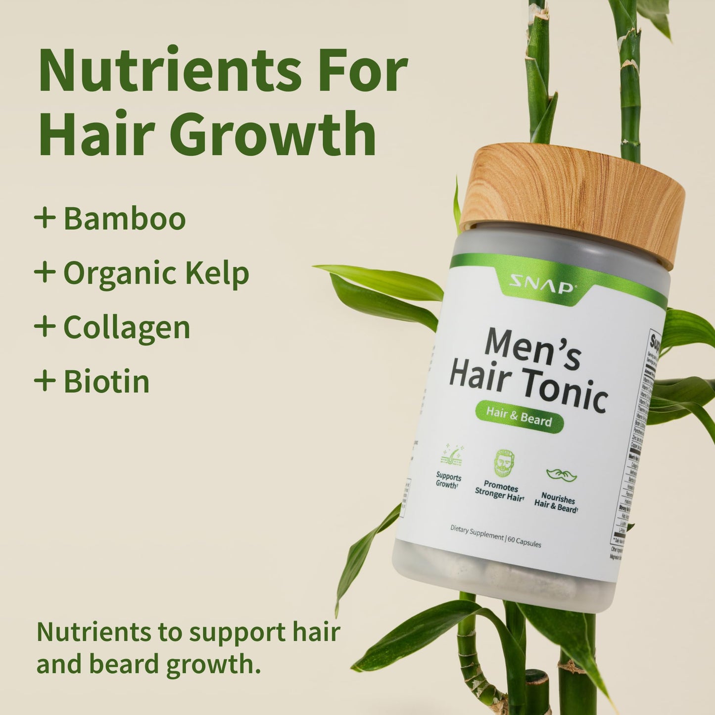 Hair Growth Supplement - Promotes Hair Regrowth, Stops Hair Loss & Boosts Beard Growth with Biotin, Kelp, Bamboo & More for Skin, Nails & Hair (60 Capsules)