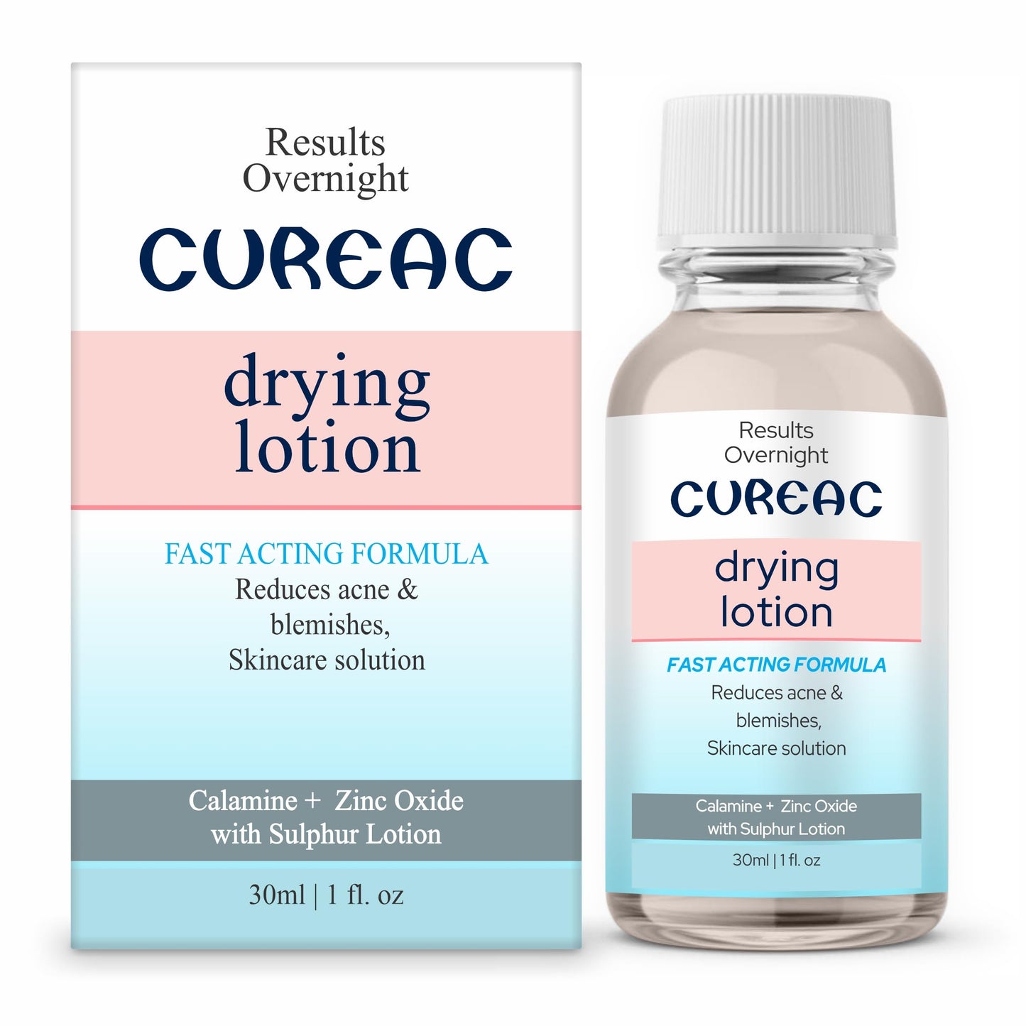 Salve Cureac Drying Lotion with Calamine, Zinc Oxide & Sulphur - 30 ml / 1.01 fl oz | Acne & Spot Care Lotion for Clear & Balanced Skin