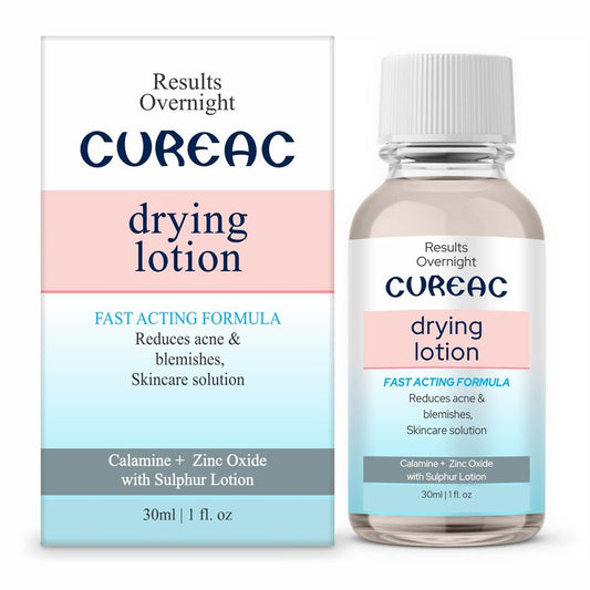 Salve Cureac Drying Lotion with Calamine, Zinc Oxide & Sulphur - 30 ml / 1.01 fl oz | Acne & Spot Care Lotion for Clear & Balanced Skin