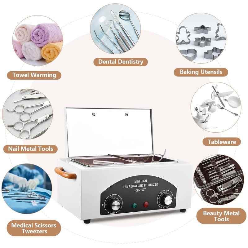 Soiiw High Temperature Sterilizer Autoclave Machine 110V 300W Nail Tool Sterilizer Dry Heat Sterilizer Dental Tool Sterilizer esterilizador de manicura 1.5L Salon Equipment for Metal Tools with Handle