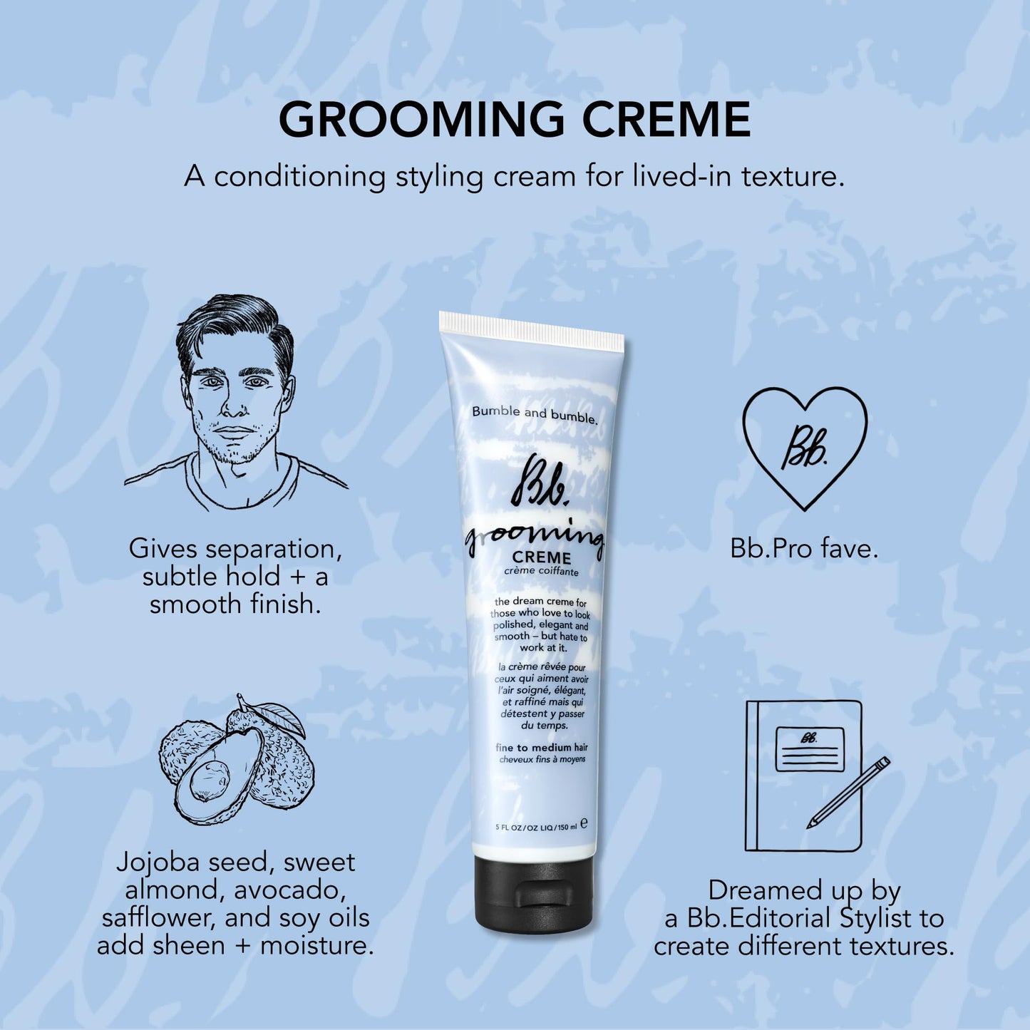 Bumble and bumble. Grooming Creme Hair Styling Cream | Smoothing + Subtle Hold |Adds Sheen and Moisture | For Wavy and Straight Fine to Medium Hair, 5 Fl Oz