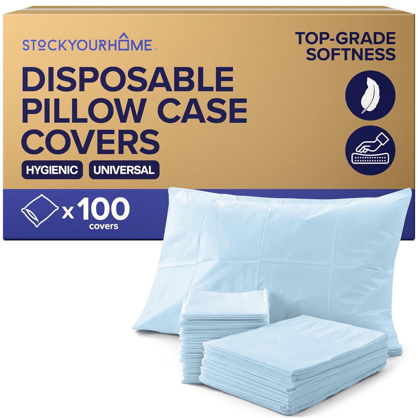 Stock Your Home (100 Count) Disposable Pillow Case Covers, Tissue/Poly 21" x 30" Standard Size, Single-Use Pillowcases with Moisture Barrier in Blue
