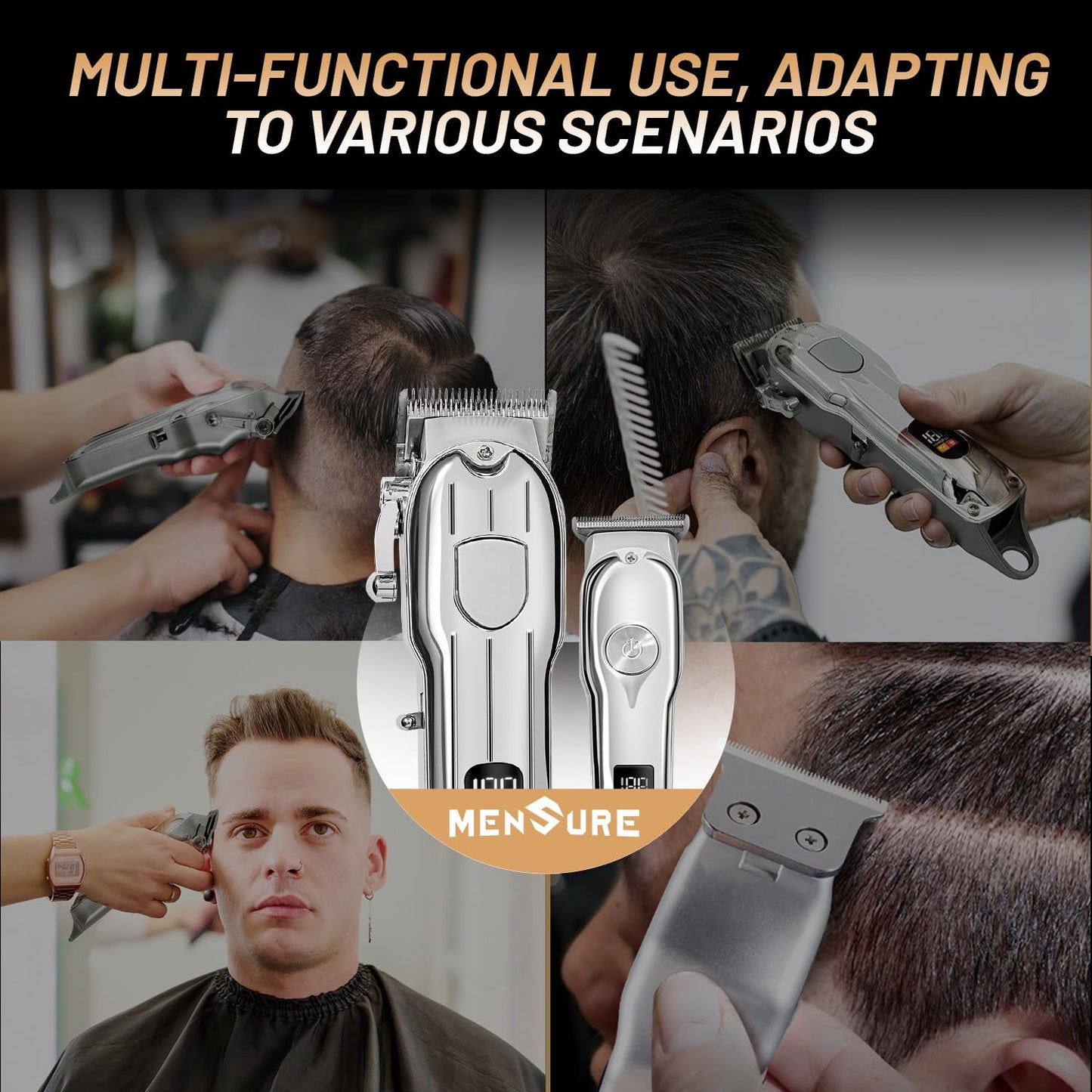 Mensure Hair Clippers for Men, Home Haircut Kit with Scissors, Comb & Guide Combs, Cordless Hair Trimmer Set for Family Use