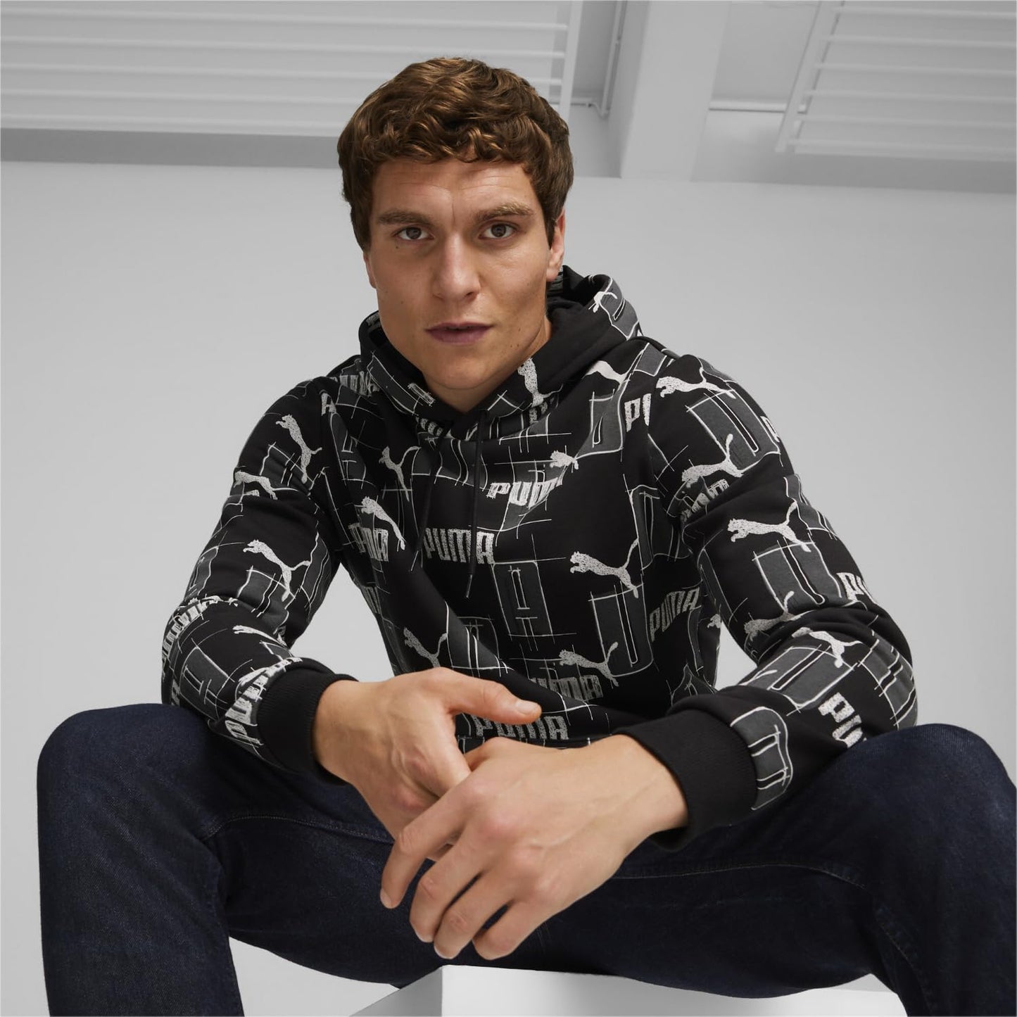 PUMA Men's Essentials Logo Fleece Hoodie (Available in Big & Tall), Black-SS24 All Over Print