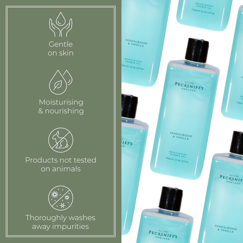 Pecksniff's Sandalwood & Vanilla Moisturizing Shower Gel | 750ml / 25.36 Fl Oz