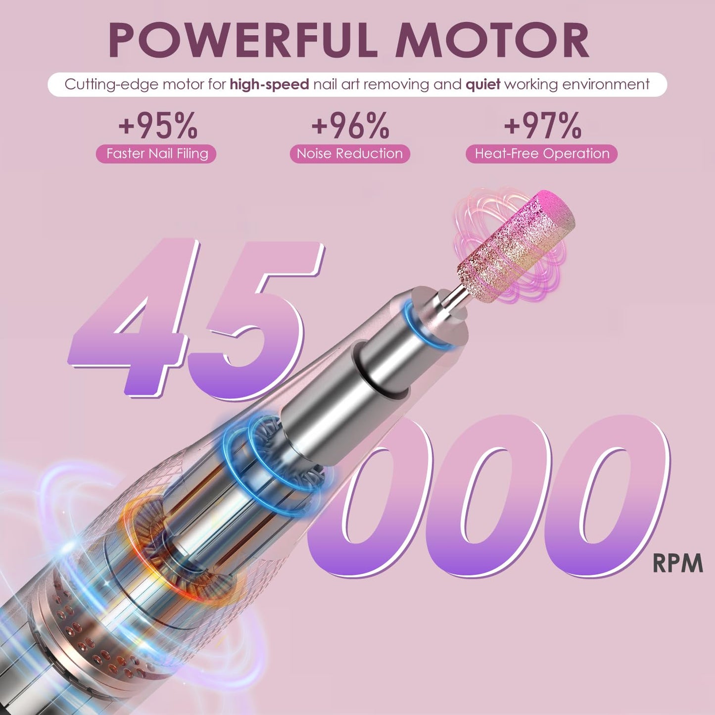 ANBEISTEE Electric Nail Drill 45000 RPM, Professional Rechargeable Nail File Kit, Portable Nail Drill Machine, Acrylic Nail Kit, Touch Screen Control, for Any Manicure, Pedicure, Pink