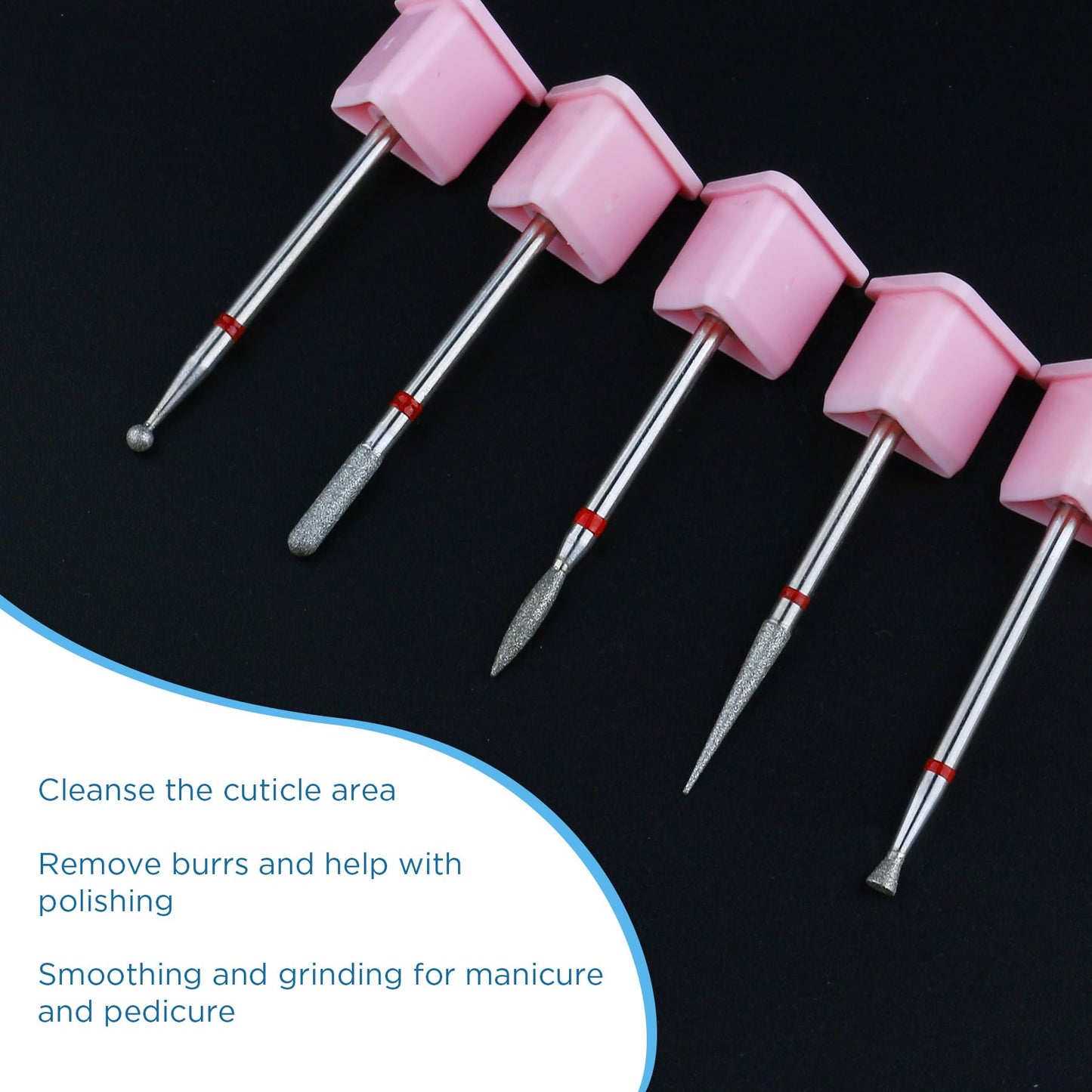 QUNZHAO 5Pcs Diamond Nail Drill Bits sets,3/32'' Professional Drill Machine Accessories Remove Nail Art Design Manicure (Pink 01set)
