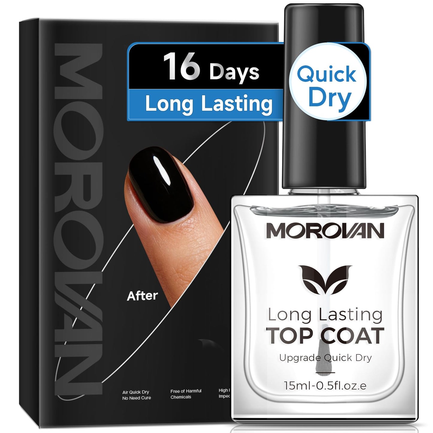 Morovan Top Coat Nail Polish: Clear Quick Dry High Glossy Nail Polish Shiny No Chip Long Lasting Air Dry Top Coat for Nail Art Manicure Salon Quality